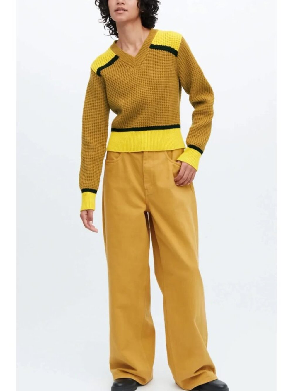 Marni X Uniqlo Mustard Yellow Denim High Waist Wide Leg Flare Jeans, Size 24